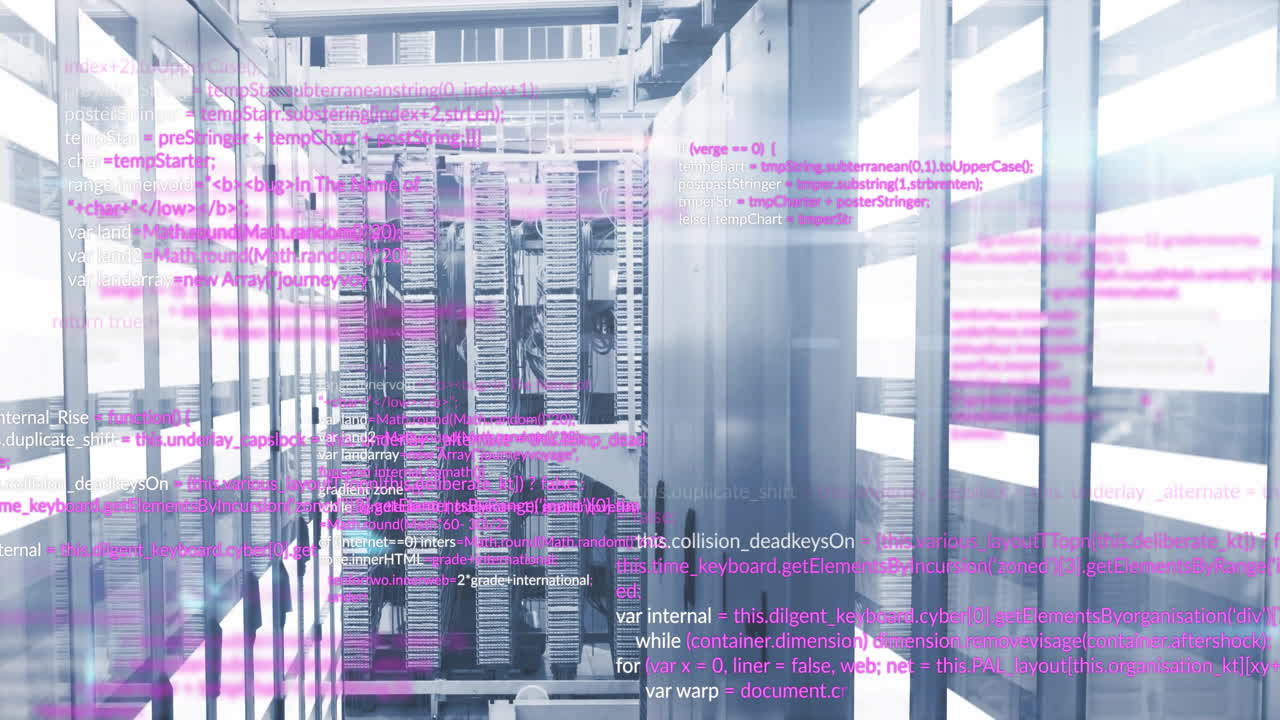 Computer code animation over servers in data center