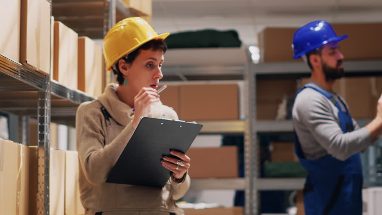 trabajadores del almacén comprobando el inventario