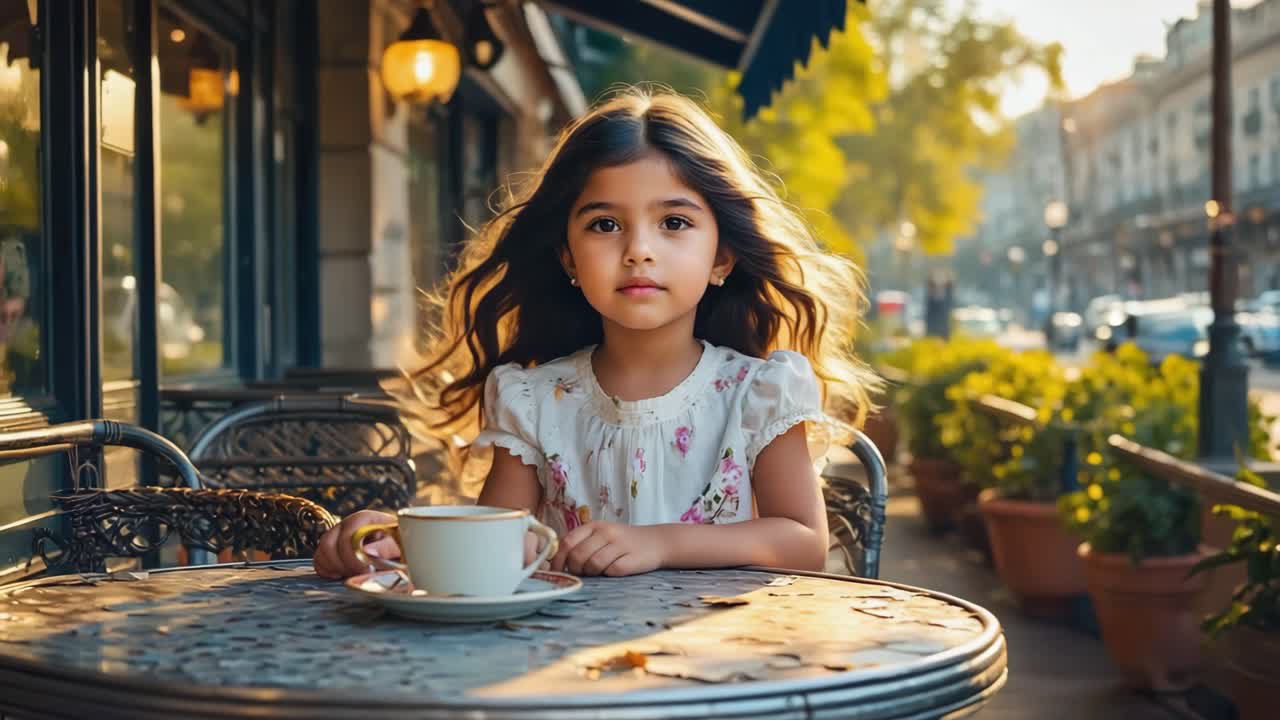 Girl at a Cafe Having Coffee