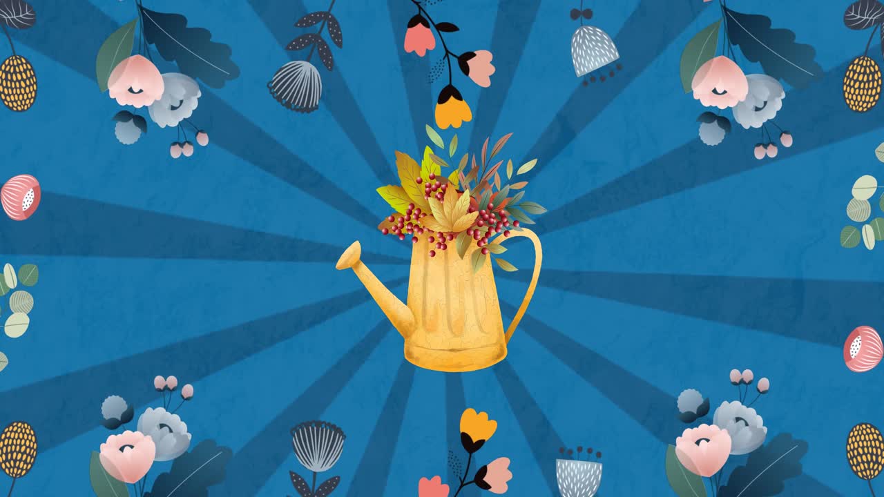 파란색 배경에 있는 식물의 애니메이션