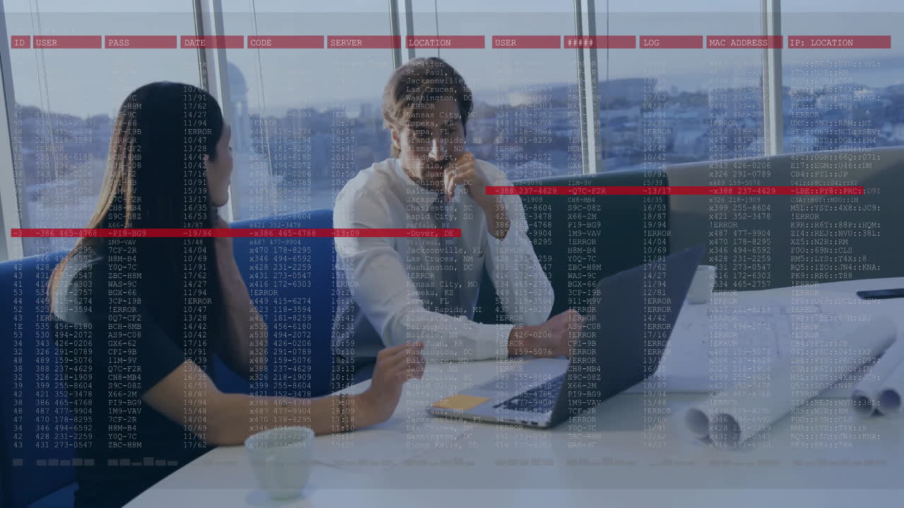 animación del procesamiento de datos financieros sobre diversas personas de negocios en la oficina