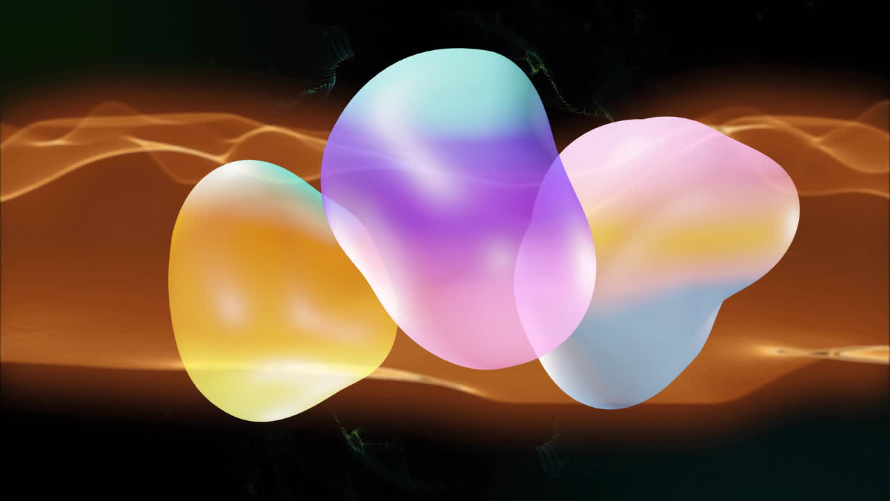 Colorful abstract shapes animation over dynamic orange and black background