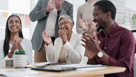 happy business people, applause in meeting