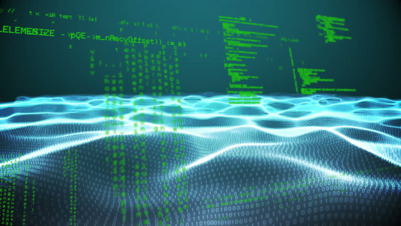 Animation of science data processing over dark background