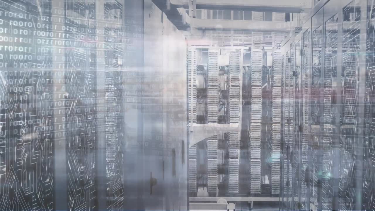 Animation of binary coding and data processing over computer servers