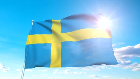 flag of sweden with fabric structure against a cloudy sky (loopable)