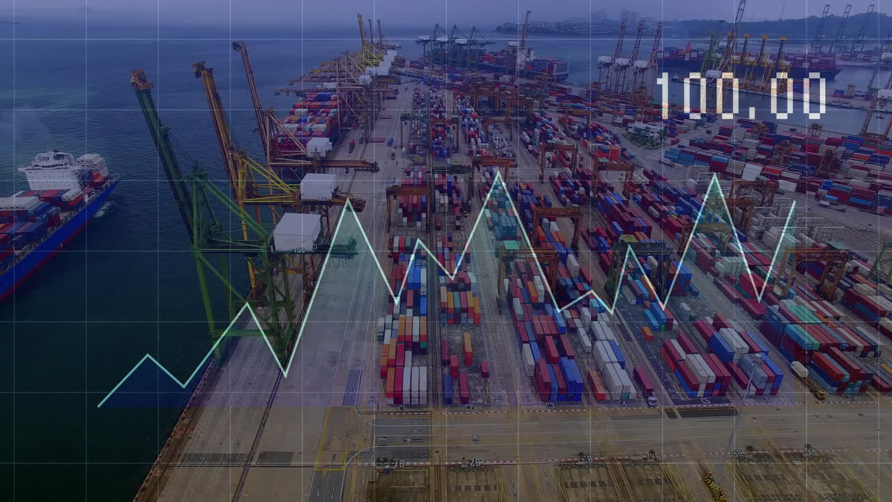 Animation of financial data processing over shipyard