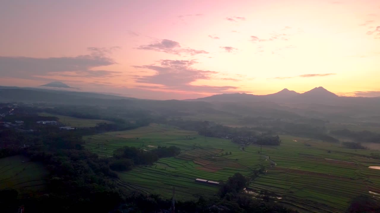 Flight over natural countryside landscape in central Java, Indonesia ...