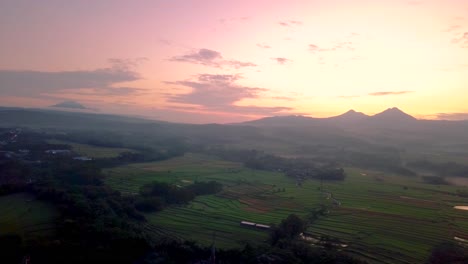 Flight-over-natural-countryside-landscape-in-central-Java,-Indonesia