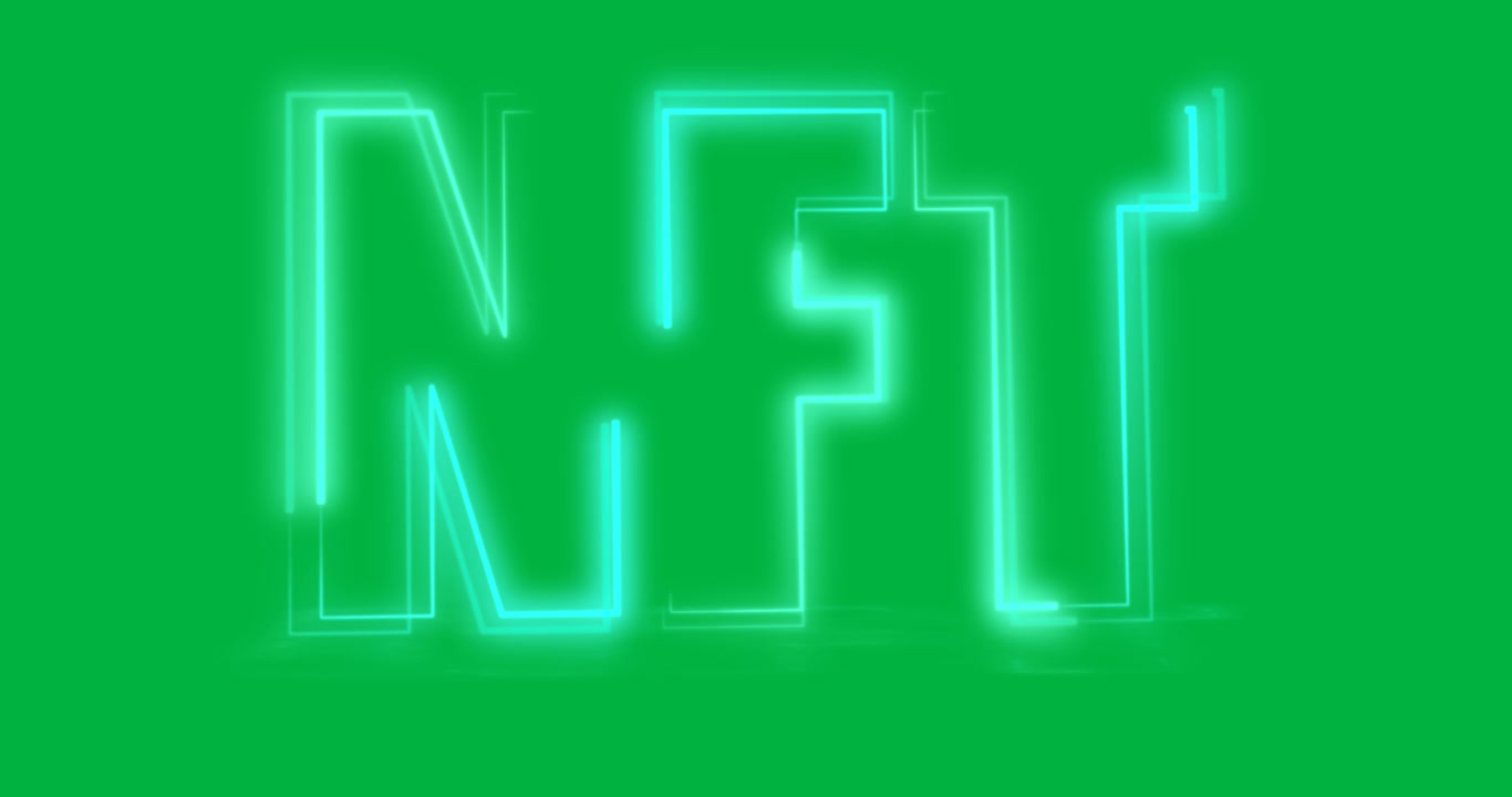 Animazione di testo NFT al neon blu su sfondo trasparente