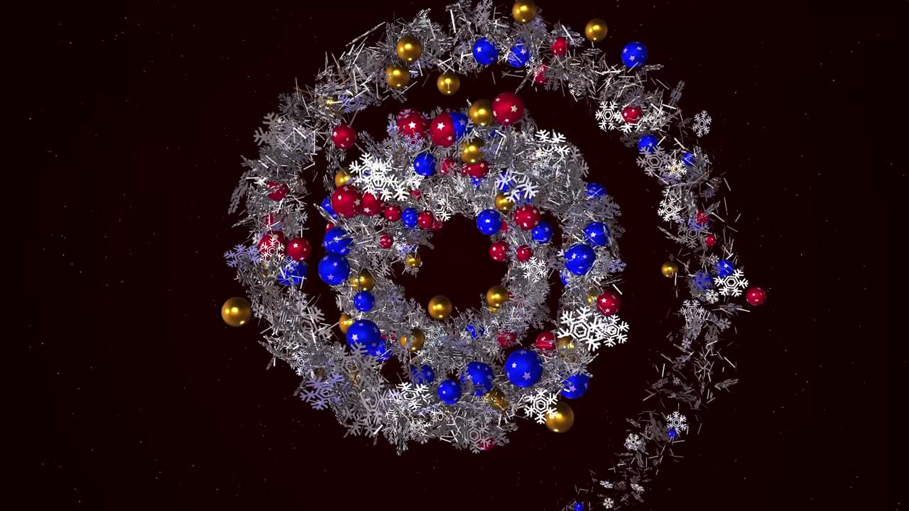adornos de navidad y copos de nieve en un patrón en espiral