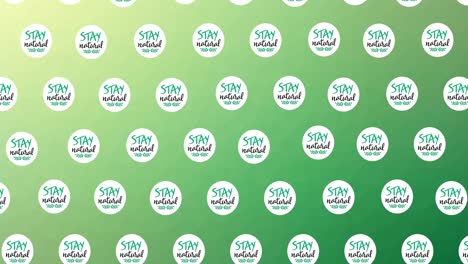 animation of multiple falling stay natural text and leaves logos on green background