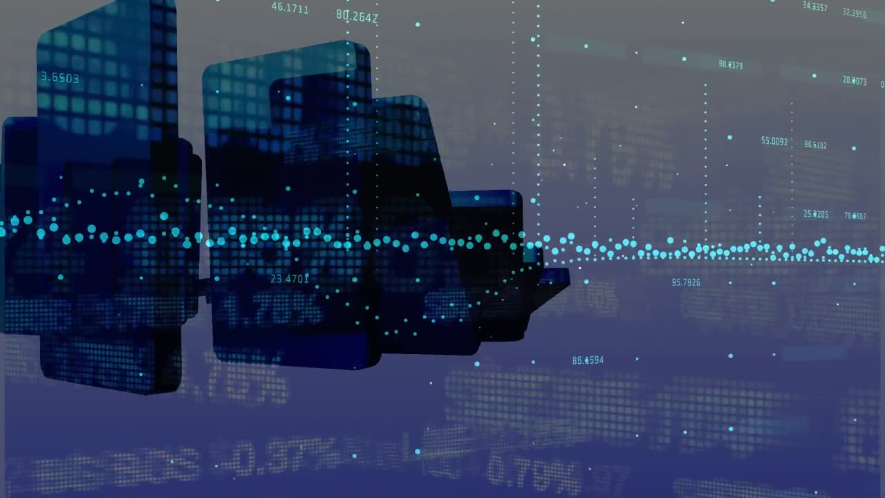 도미노 조각이 떨어지는 금융 데이터 처리의 애니메이션