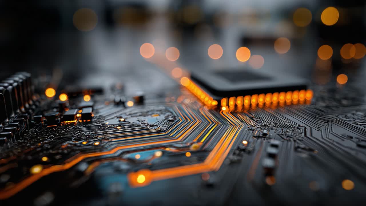Exploring the Intricate World of Circuit Boards: A Close-up Perspective on Microchip Technology and Its Vibrant Light Patterns