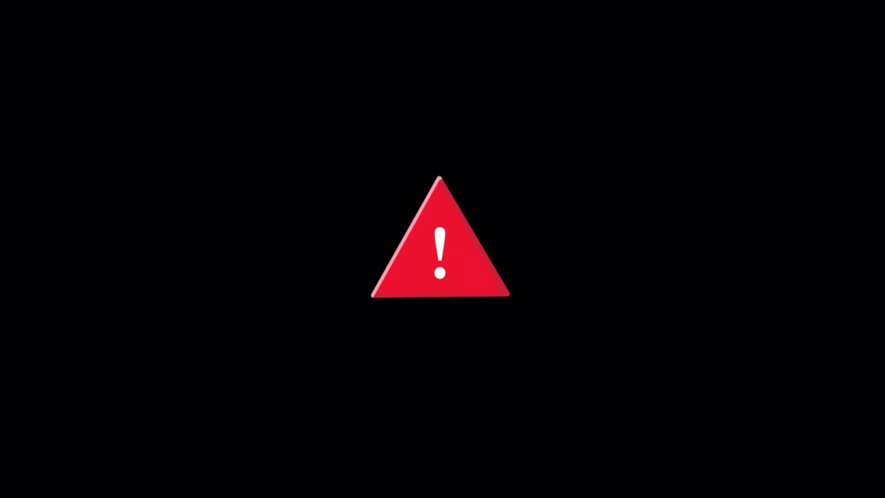 Red Warning Triangle with Exclamation Mark Blinking on Black Background