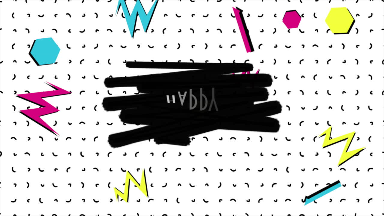 tarjeta de cumpleaños geométrica colorida con fondo blanco y negro