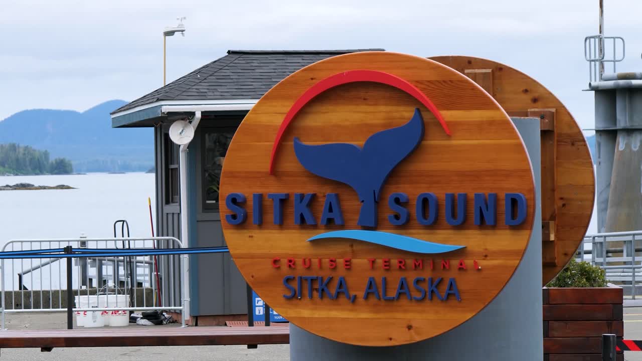 Sitka Sound Cruise Terminal sign, Alaska, United States of America.