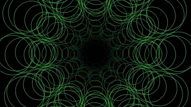 Animação de Padrão de Círculos Geométricos Verdes Abstratos em Fundo Preto
