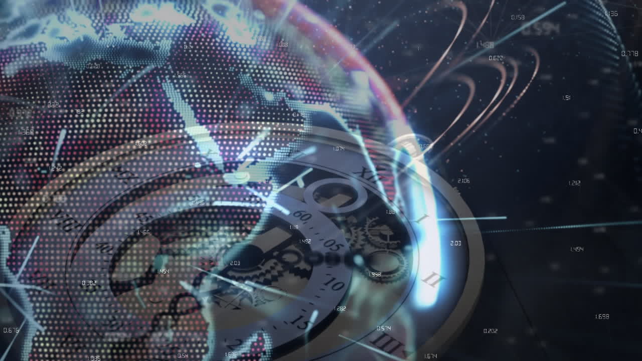 animación del procesamiento de datos y el globo sobre el reloj se mueve rápidamente