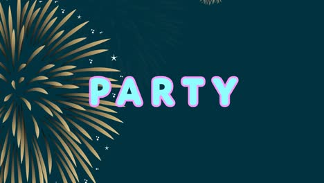 Animation-of-party-text-over-stars-and-fireworks