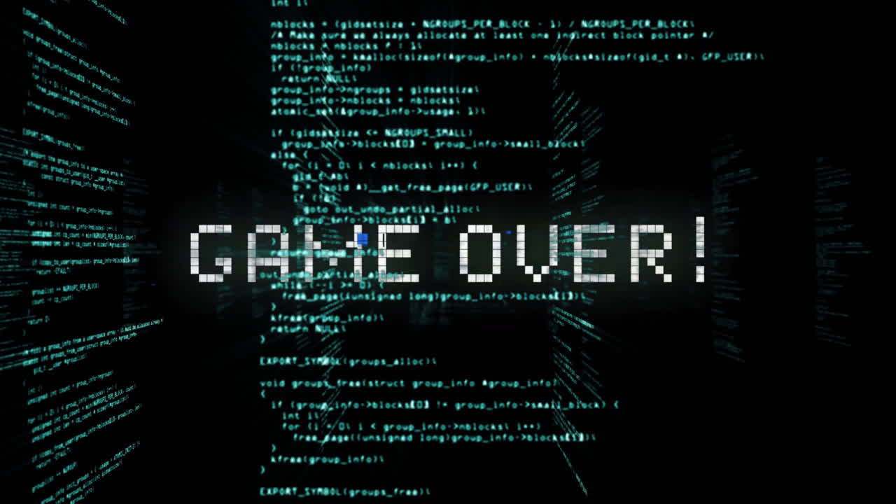 animación del juego sobre texto sobre procesamiento de datos en fondo negro