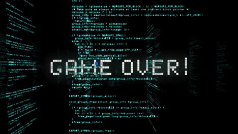 animation of game over text over data processing on black background