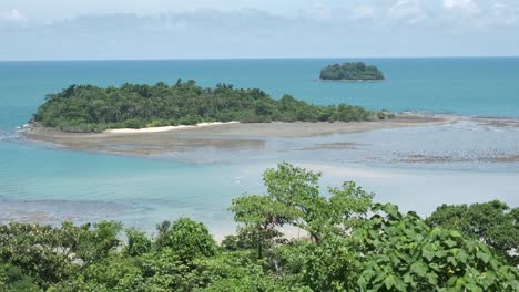 4k beautiful static shot with scenic viewpoint from koh chang overlooking ocean and smaller islands on a summers vacation in thailand