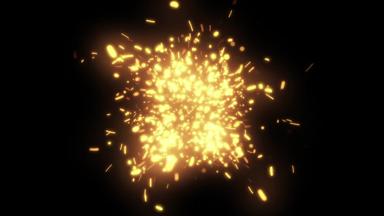 Bright Golden Sparks Exploding and Spreading on Black Background