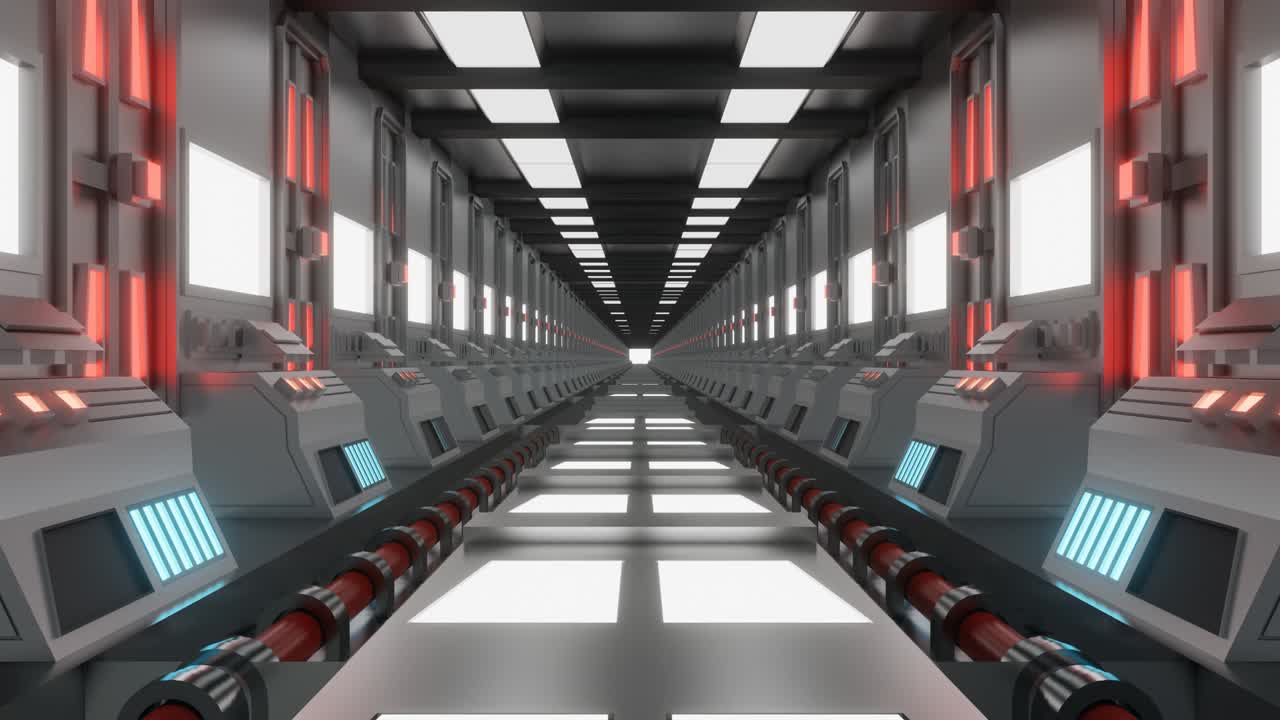 movimiento de bucle de renderización en 3d del corredor de ciencia ficción.