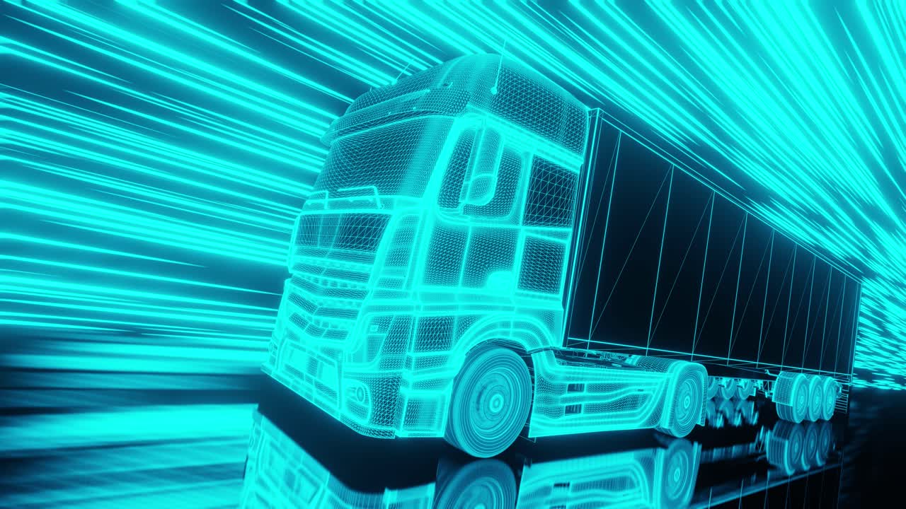 3D animation loop of neon truck riding fast
