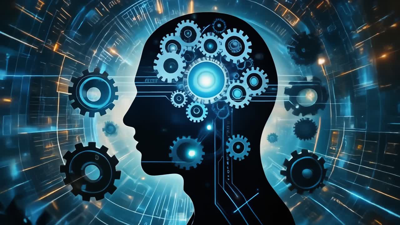 Artificial Intelligence Concept with Gears in Human Head Silhouette