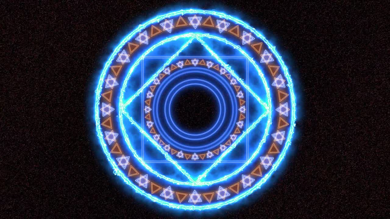 círculo mágico poderoso color azul energía cielo doble seis estrellas constelación giratoria espacio de fondo