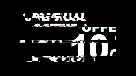 special offer 10% percent off glitch effect text digital tv distortion 4k loop animation