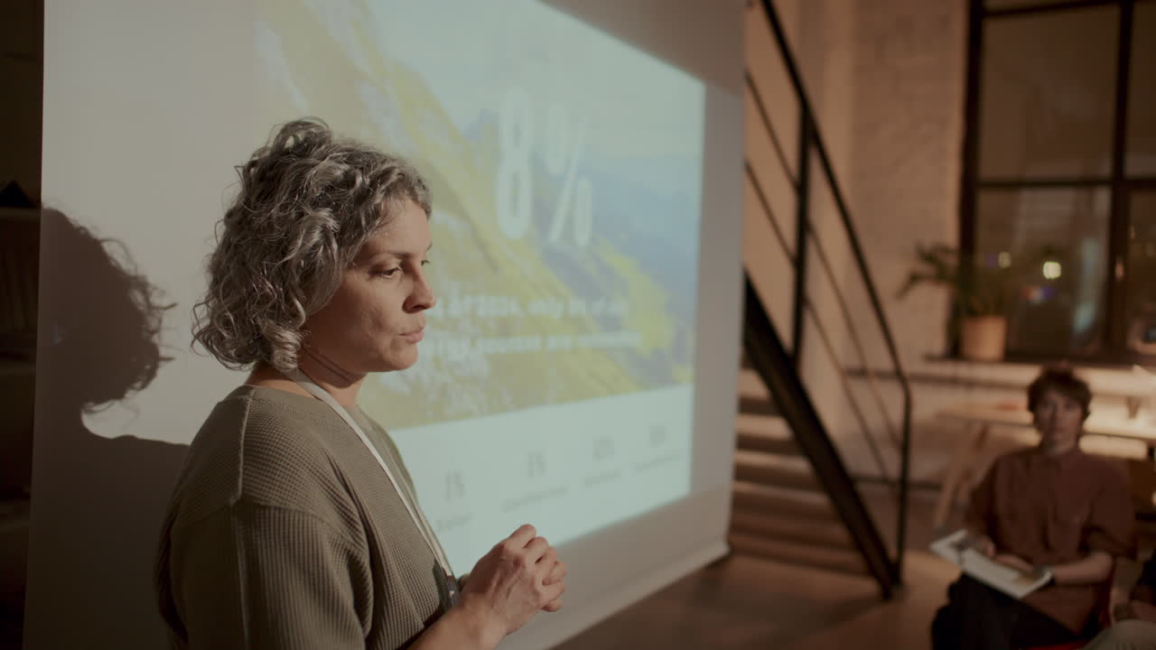 ingeniera sénior presentando una presentación sobre eficiencia energética