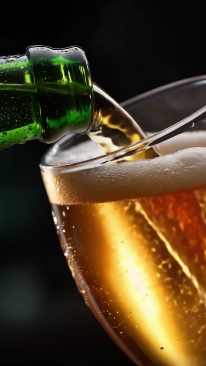 Derramando uma bebida refrescante em um copo: um close-up de bolhas e espuma em uma bebida refrescante e deliciosa. Uma experiência que o aguarda.
