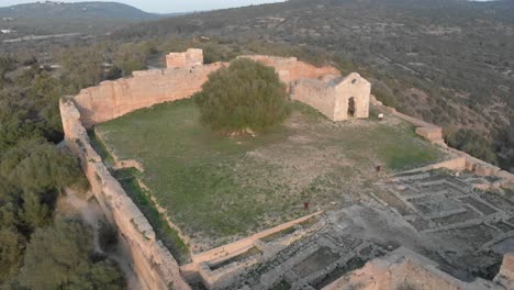 Castle-of-Paderne-Ancient-Ruins-of-Historic-Fortress---Aerial-Orbit