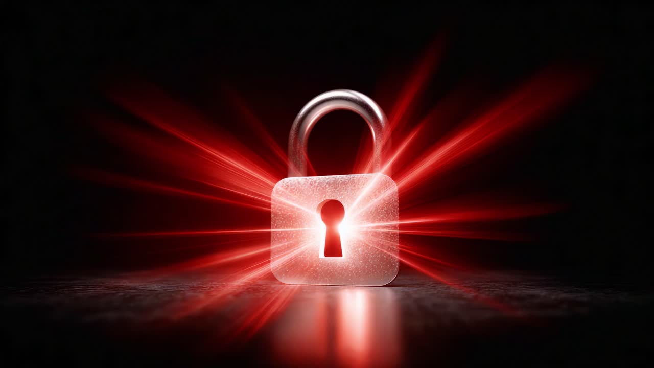 Illuminated Lock with Radiant Red Light Effects Symbolizing Security, Protection, and Privacy in a Digital or Physical World of Safe Practices and Safeguards