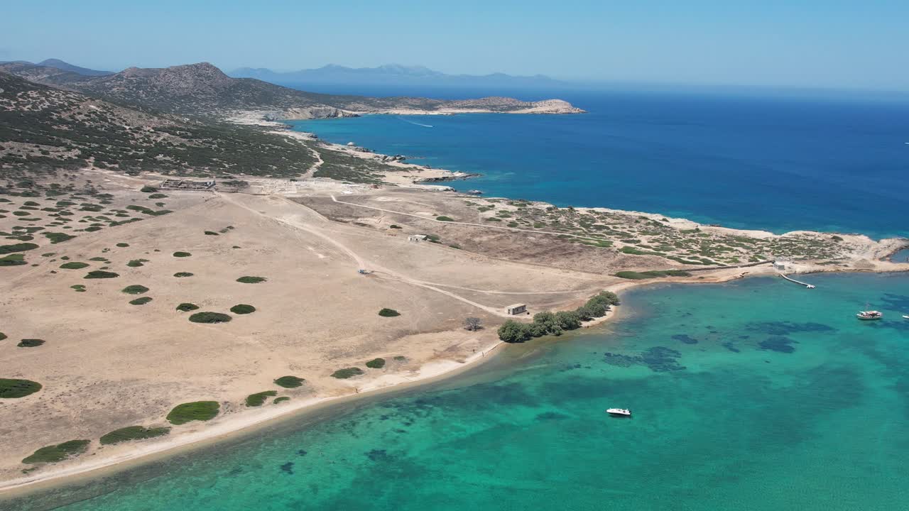 Aerial views from over the Greek Island of Despotiko, just next to Paros and Antiparos