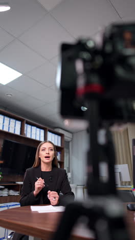 lady in black jacket speaking distinctly and gesturing to camera. educative blog creation. vertical video.