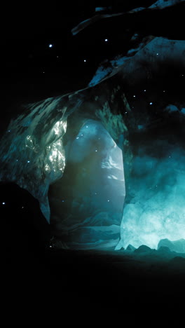 a glowing entrance to an ice cave