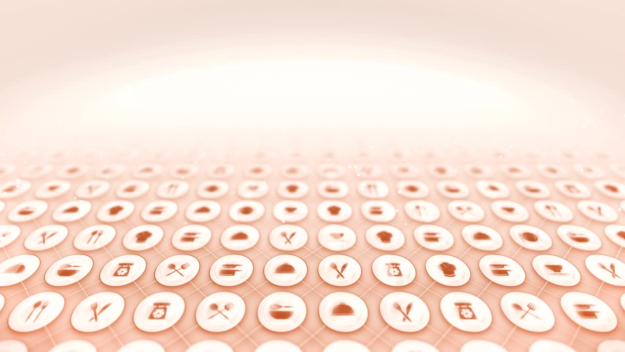 레스토랑 아이콘의 세트, 레스토랑 요리 장비 배경, cg 루프 애니메이션