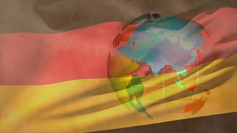 animation of data processing over flag of germany and globe