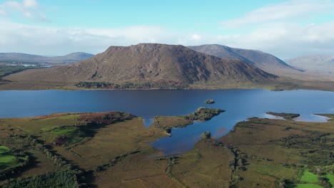 aerial view of scenic mountains and waters on the loop around beautiful north west connemara, galway county, ireland aerial view on the conemara loop, galway county, ireland