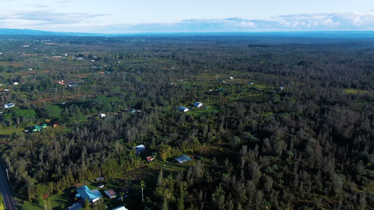 maravillosa vegetación verde exuberante bosque y casas en la isla grande de hawaii, estados unidos