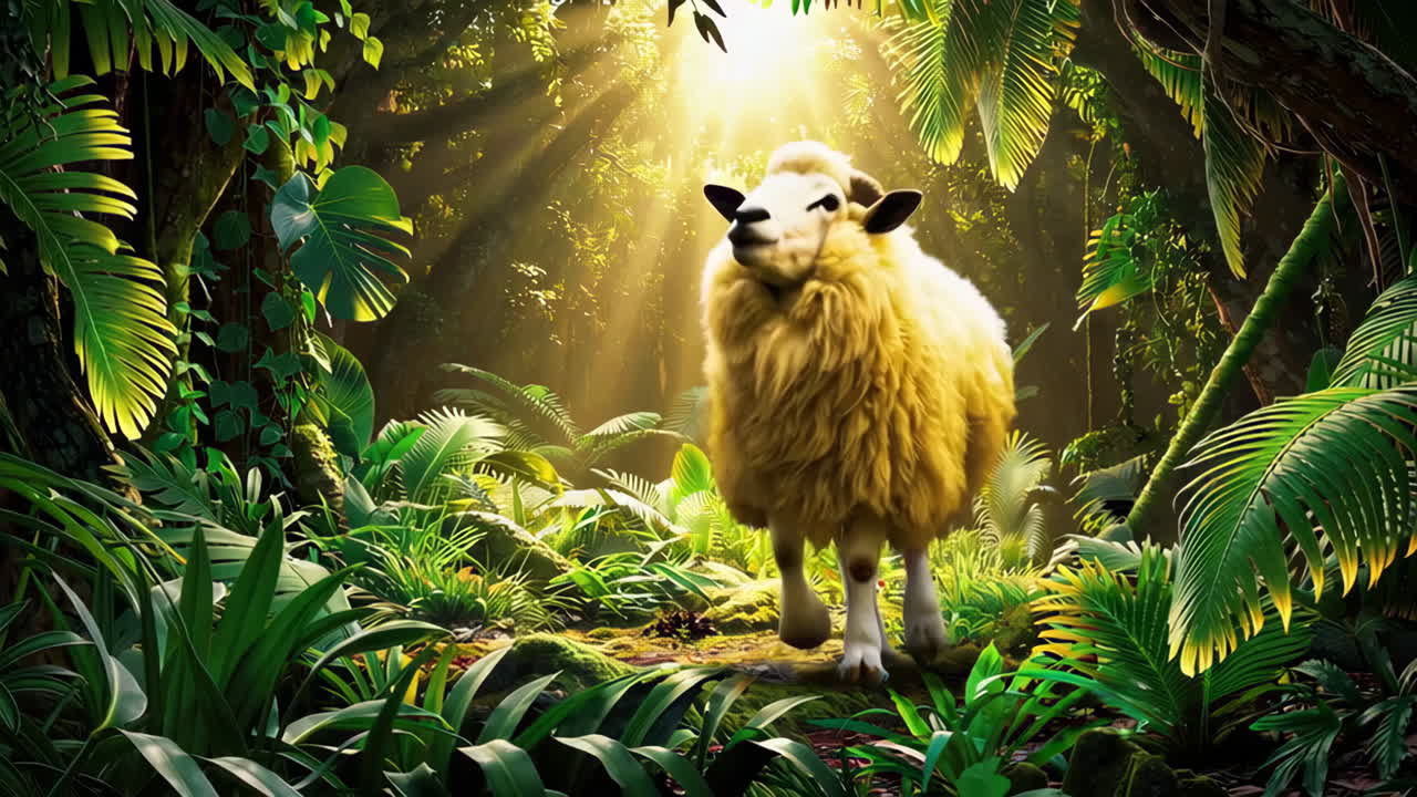 ovejas en un bosque tropical