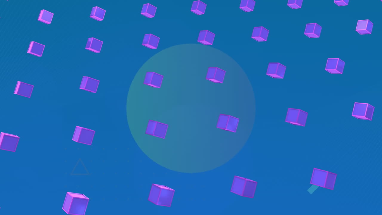 파란색 배경 위에 움직이는 3d 큐브의 행의 애니메이션