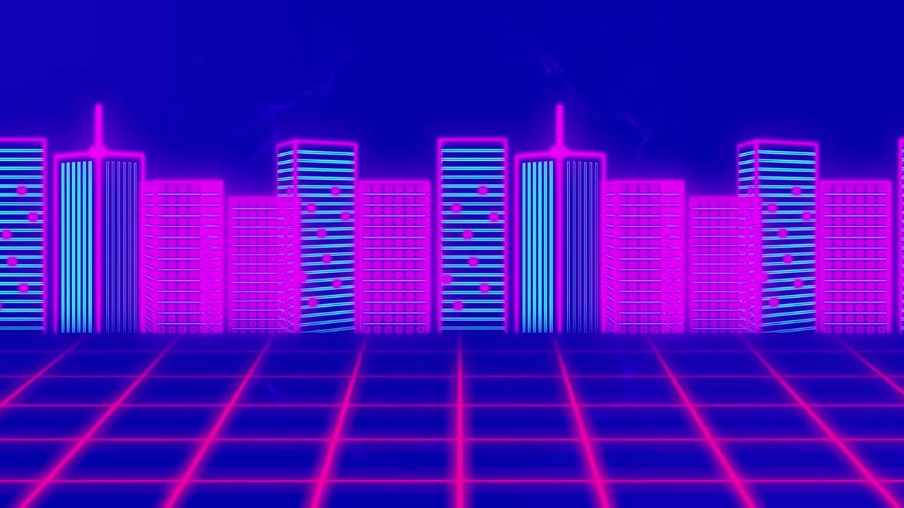 animación del paisaje urbano sobre un fondo púrpura