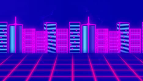 Animation-of-cityscape-on-purple-background