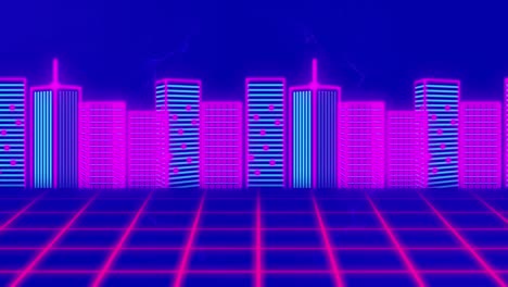animación del paisaje urbano sobre un fondo púrpura
