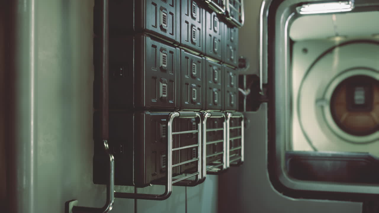 Exploring the futuristic design of a space station corridor with storage units